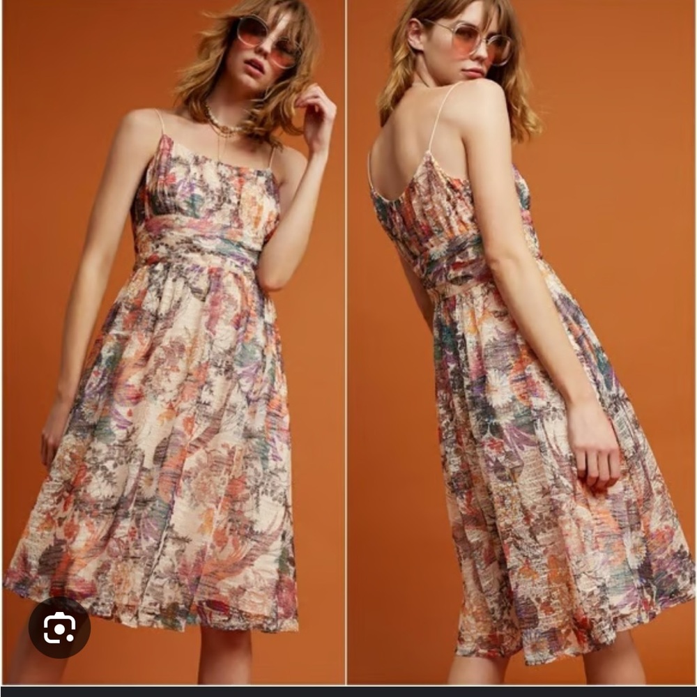 Mauve Anthropologie Mackenzie floral Cottagecore spaghetti‎ Midi Dress- Size 4